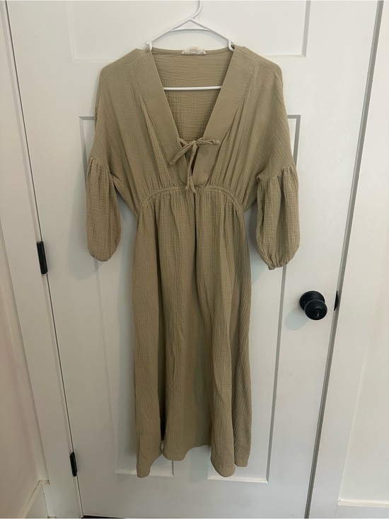 Worth Collective Dresses & Skirts - Worth Collective Gauze Tie-Front Midi Dress in Light Olive